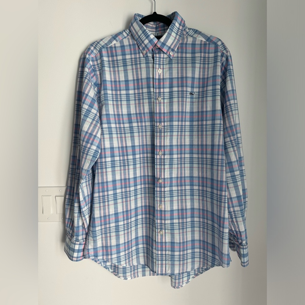 Vineyard Vines Men’s Medium Slim Fit‎ Whale Shirt Long Sleeve Blue Plaid